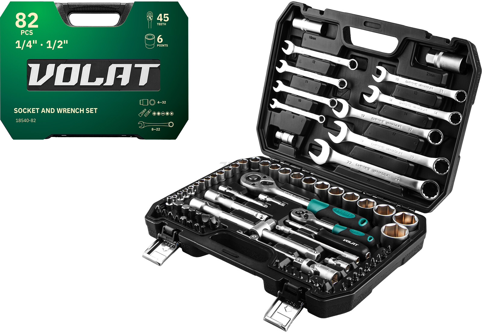 Набор инструментов 1/4", 1/2" 6 граней 82 предмета ВОЛАТ (18540-82) - Фото 2