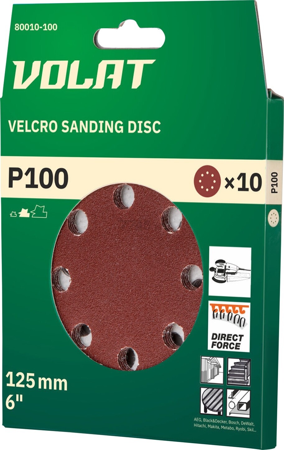 Шлифлист круглый самосцепляющийся 125 мм Р100 ВОЛАТ 10 штук (80010-100) - Фото 2