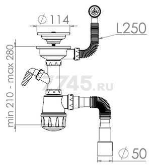 Сифон для кухни выпуск 3 1/2" круглый перелив гибкая труба 1 1/2"- 40/50 мм AV ENGINEERING (AVE129777) - Фото 6