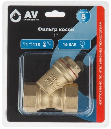 Фильтр косой латунный 1" AV ENGINEERING (AVE3680101)