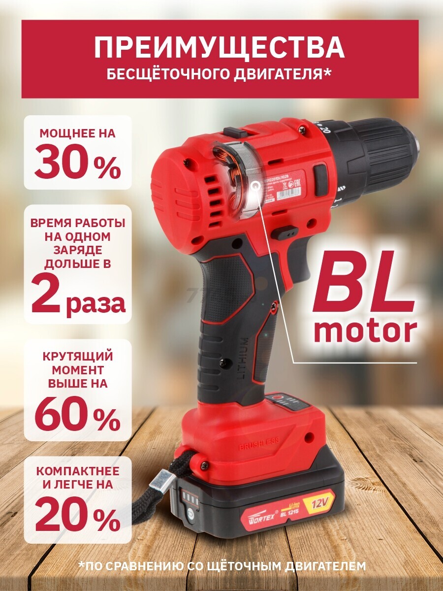 Дрель-шуруповерт аккумуляторная WORTEX BD 1220-1 DLi (BD12201DLi1029) - Фото 2