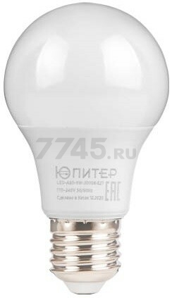 Лампа светодиодная E27 ЮПИТЕР Люкс A60 9 Вт 4000К (JP5160-40)