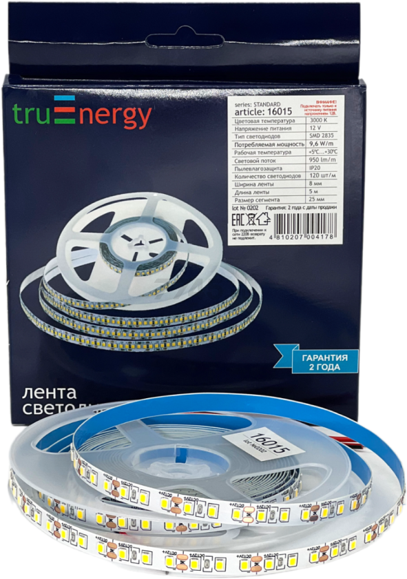 Лента светодиодная 2385 9,6 Вт/м 3000K IP20 12В 5 м TRUENERGY (16015) - Фото 8