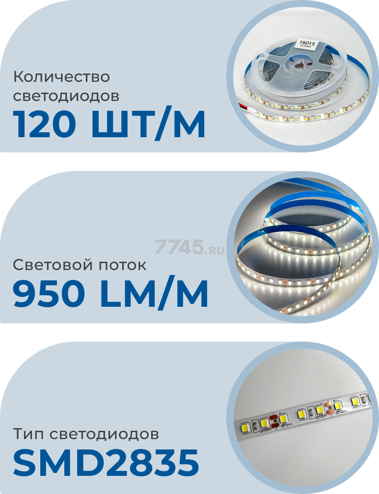 Лента светодиодная 2385 9,6 Вт/м 3000K IP20 12В 5 м TRUENERGY (16015) - Фото 2