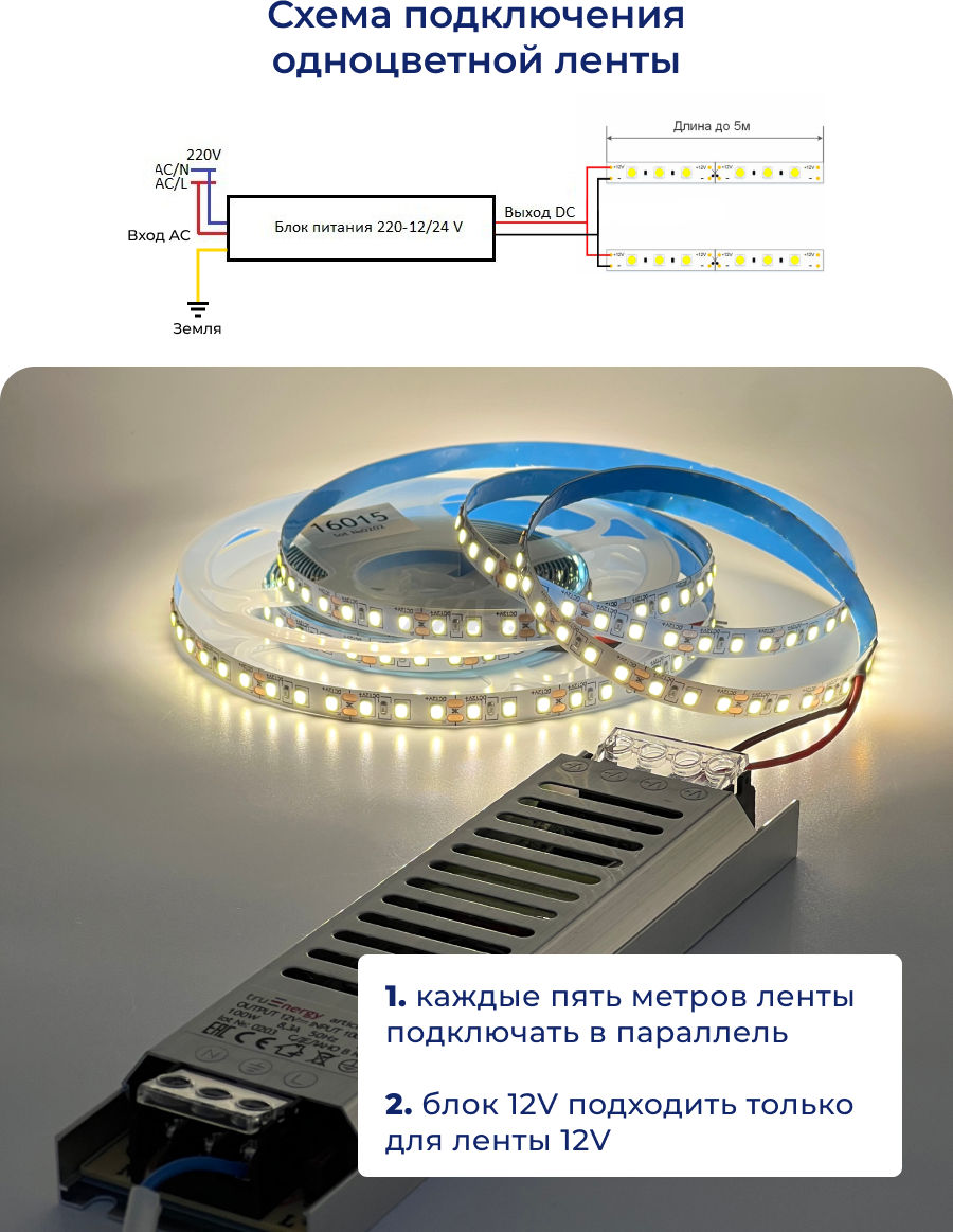 Лента светодиодная 2385 9,6 Вт/м 3000K IP20 12В 5 м TRUENERGY (16015) - Фото 11