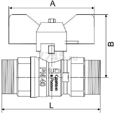 Кран шаровой 1" наружная резьба бабочка LD PN 40 (LD47.304.25) - Фото 2