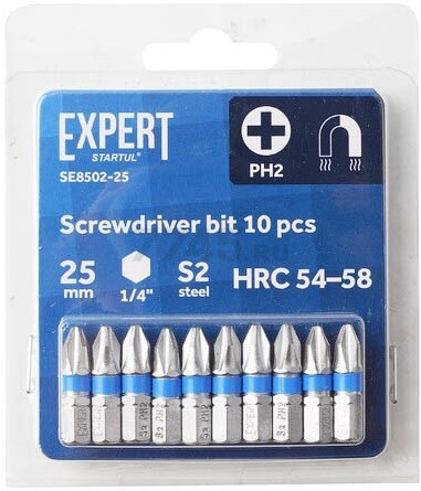 Бита для шуруповерта магнитная PH2 25 мм STARTUL Expert 10 штук (SE8502-25)