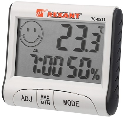 Термогигрометр электронный с часами и функцией будильника REXANT (70-0511)