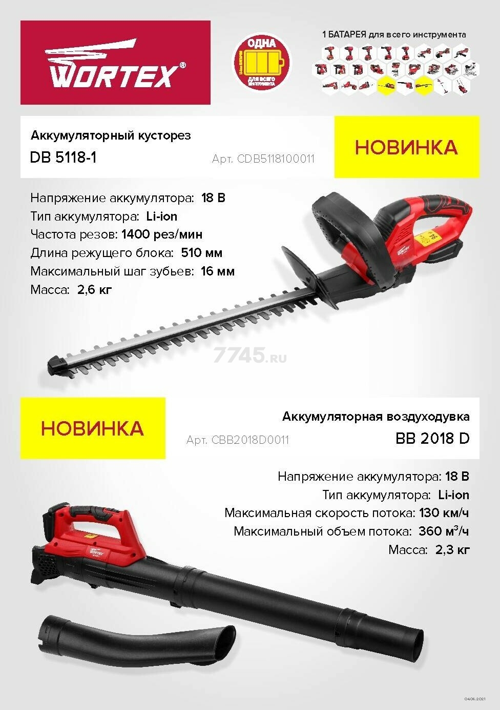 Воздуходувка аккумуляторная WORTEX BB 2018 D XLT SOLO (CBB2018D0011) - Фото 2