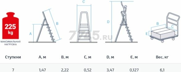 Лестница-стремянка алюминиевая односторонняя 147 см НОВАЯ ВЫСОТА NV315 (3150107) - Фото 2