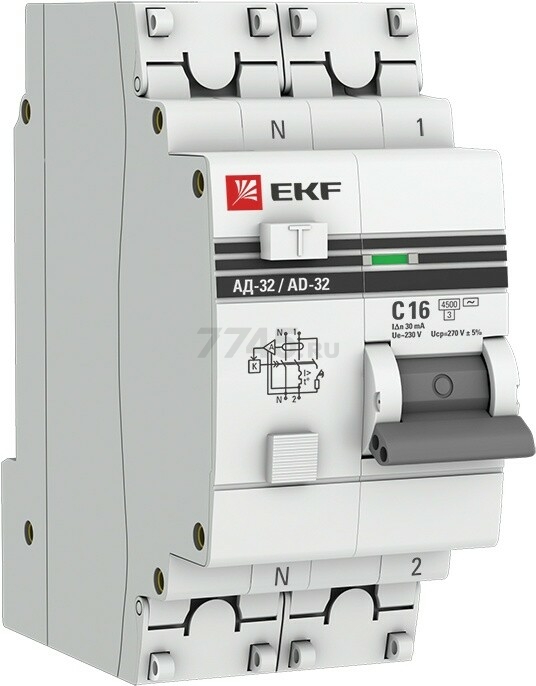 Дифавтомат EKF PROxima АД-32 1P+N 16А 30мА тип АС (DA32-16-30-pro)