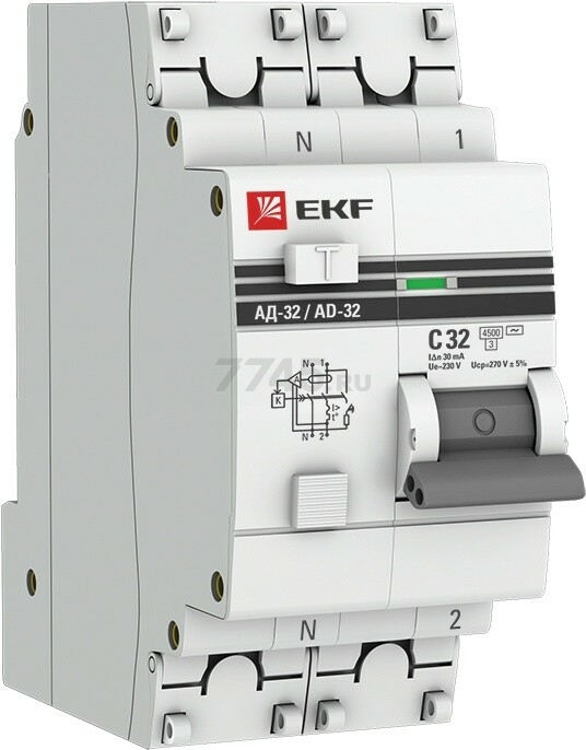 Дифавтомат EKF PROxima АД-32 1P+N 32А 30мА тип АС (DA32-32-30-pro)
