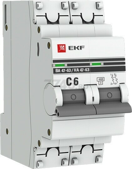 Автоматический выключатель EKF PROxima ВА 47-63 2P 6А C 4,5кA (mcb4763-2-06C-pro)