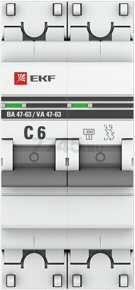 Автоматический выключатель EKF PROxima ВА 47-63 2P 6А C 4,5кA (mcb4763-2-06C-pro) - Фото 2