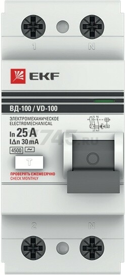 УЗО EKF PROxima ВД-100 2P 25А тип AC 30мА (elcb-2-25-30-em-pro) - Фото 2