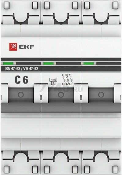 Автоматический выключатель EKF PROxima ВА 47-63 3P 6А C 4,5кA (mcb4763-3-06C-pro) - Фото 2