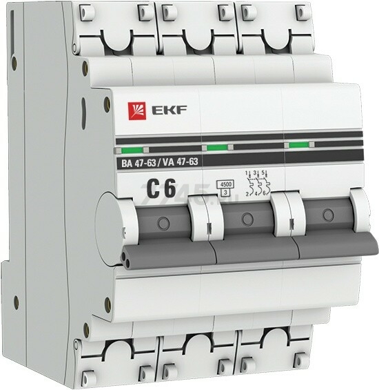 Автоматический выключатель EKF PROxima ВА 47-63 3P 6А C 4,5кA (mcb4763-3-06C-pro)