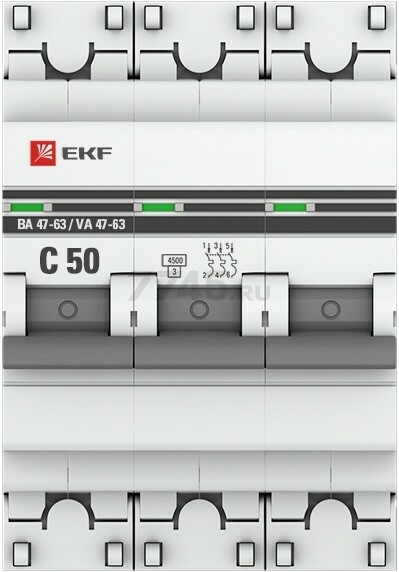 Автоматический выключатель EKF PROxima ВА 47-63 3P 50А C 4,5кA (mcb4763-3-50C-pro) - Фото 2
