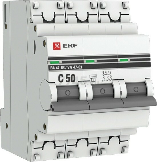 Автоматический выключатель EKF PROxima ВА 47-63 3P 50А C 4,5кA (mcb4763-3-50C-pro)