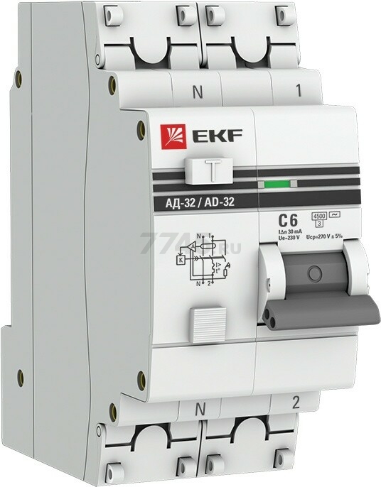 Дифавтомат EKF PROxima АД-32 1P+N 6А 30мА тип АС (DA32-06-30-pro)