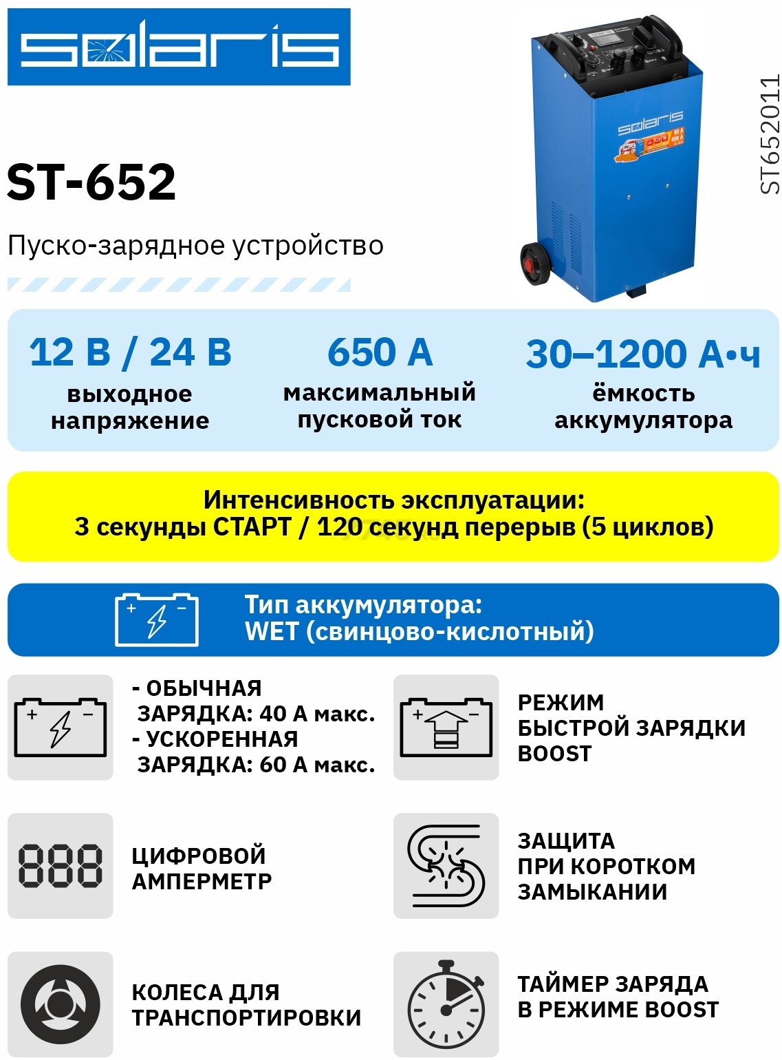 Устройство пуско-зарядное SOLARIS ST-652 (ST652011) - Фото 5