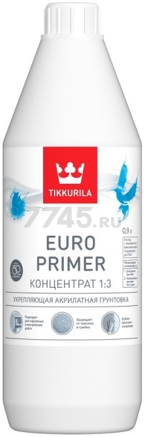 Грунтовка акрилатная TIKKURILA Euro Primer концентрат 1:3 укрепляющая 0,9 л