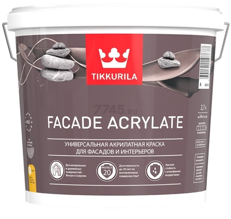 Краска акрилатная TIKKURILA Facade Acrylate универсальная для фасадов и интерьеров база C бесцветная 9 л
