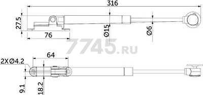 Подъемник для мебели газовый AKS Plus 60N с амортизатором белый (63005) - Фото 2