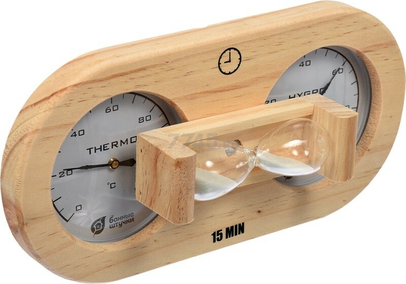 Термометр-гигрометр для бани и сауны БАННЫЕ ШТУЧКИ Банная станция с песочными часами (18028) - Фото 3