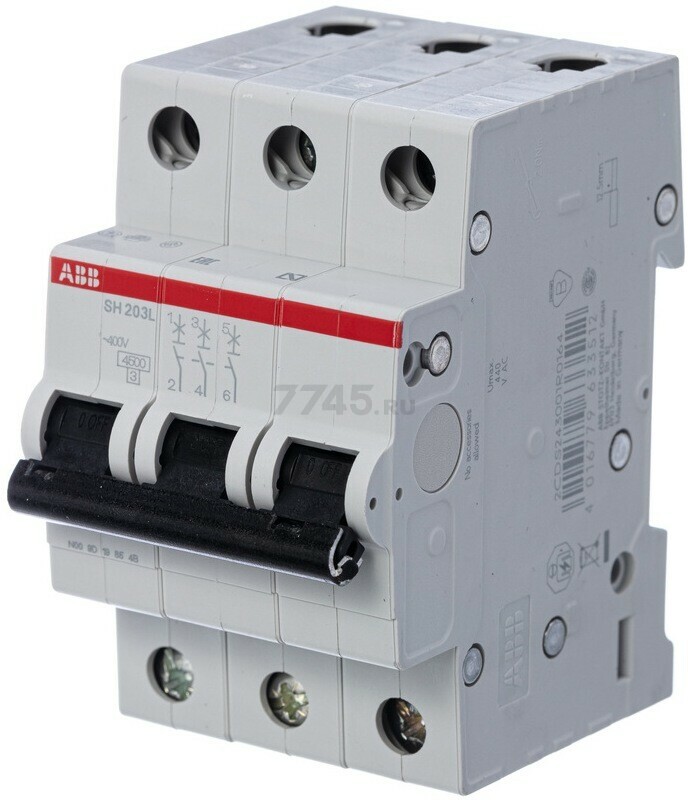 Автоматический выключатель ABB SH203L 3P 6А С 4.5кА (2CDS243001R0064)