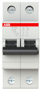 Автоматический выключатель ABB SH202L 2P 25А С 4.5кА (2CDS242001R0254)