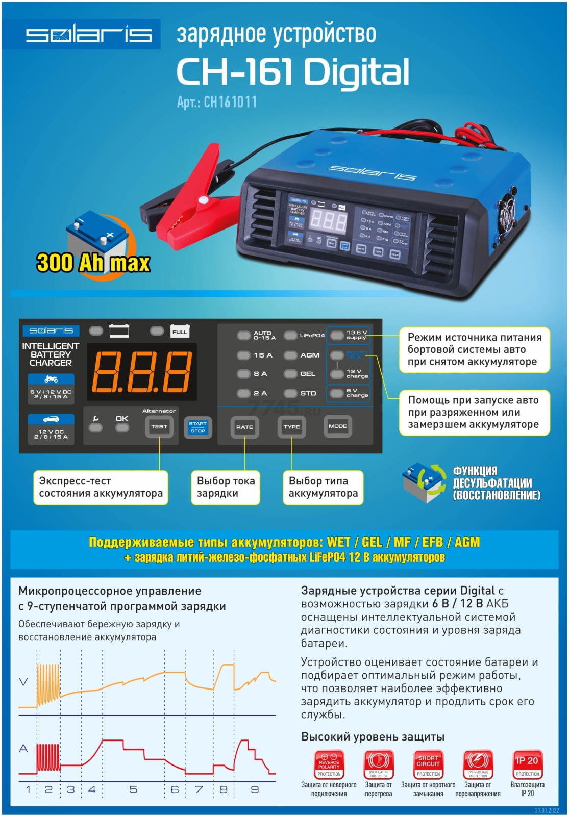 Устройство зарядное SOLARIS CH-161 Digital (CH161D11) - Фото 7