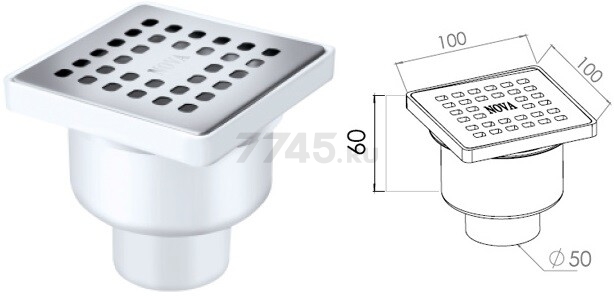 Трап с вертикальным отводом D 50 с сухим затвором решетка нержавеющая сталь 100х100 мм AV ENGINEERING (AVE5010102) - Фото 9