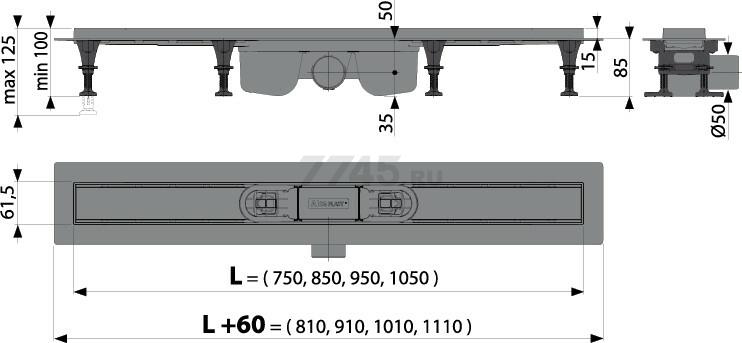 Решетка для водоотводящего желоба ALCAPLAST APZ 12 (TILE-750-RU) - Фото 2