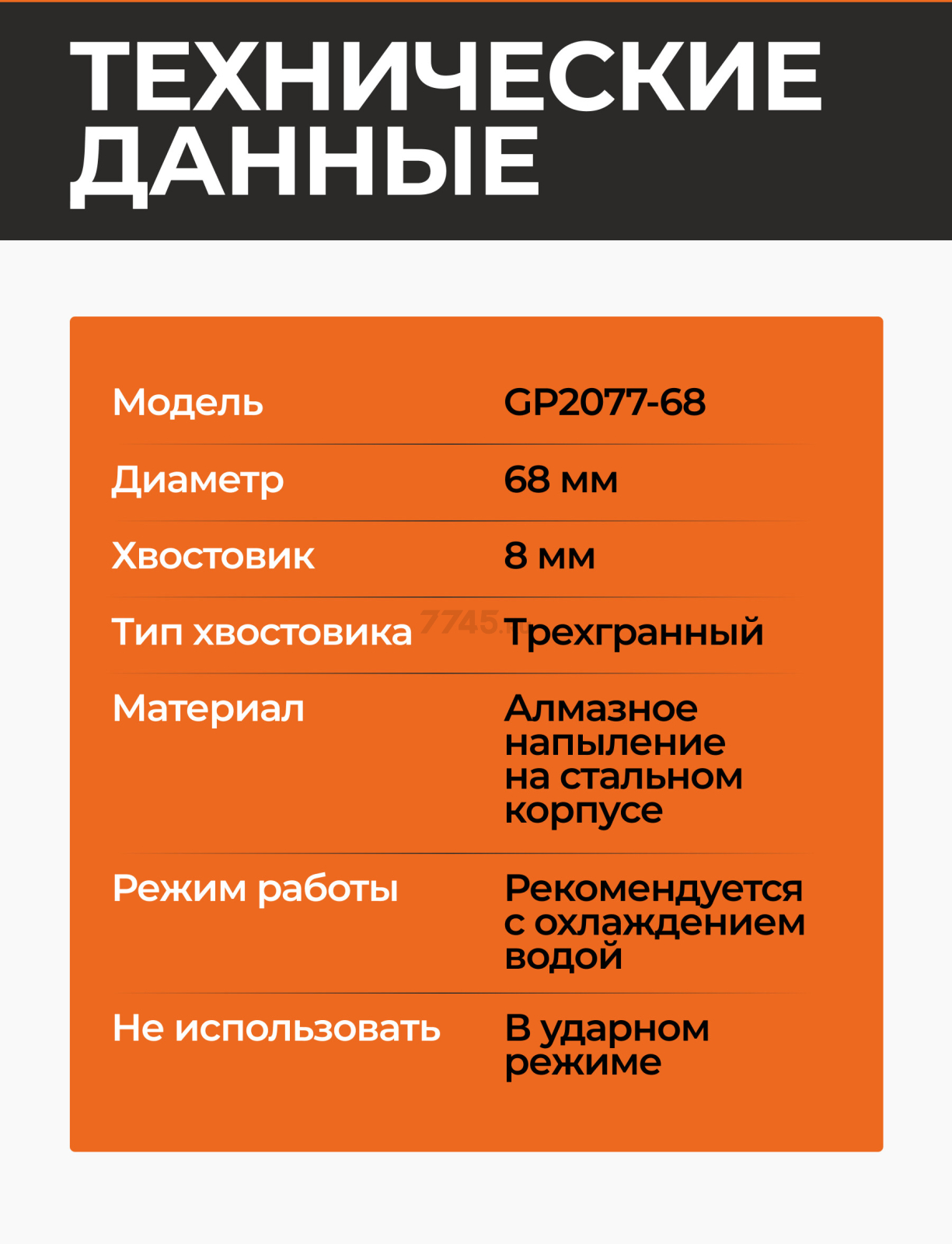 Коронка алмазная d 68 мм GEPARD керамогранит (GP2077-68) - Фото 3