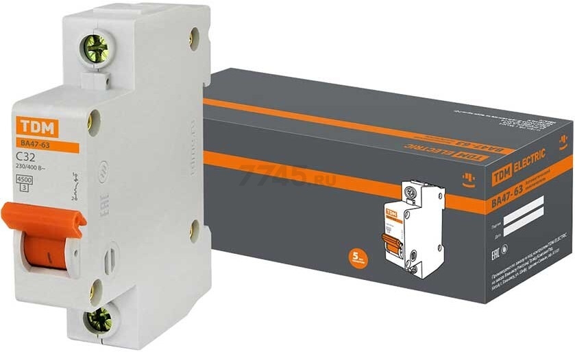 Автоматический выключатель TDM ВА47-63 1P 32A С 4,5кA (SQ0218-0006)