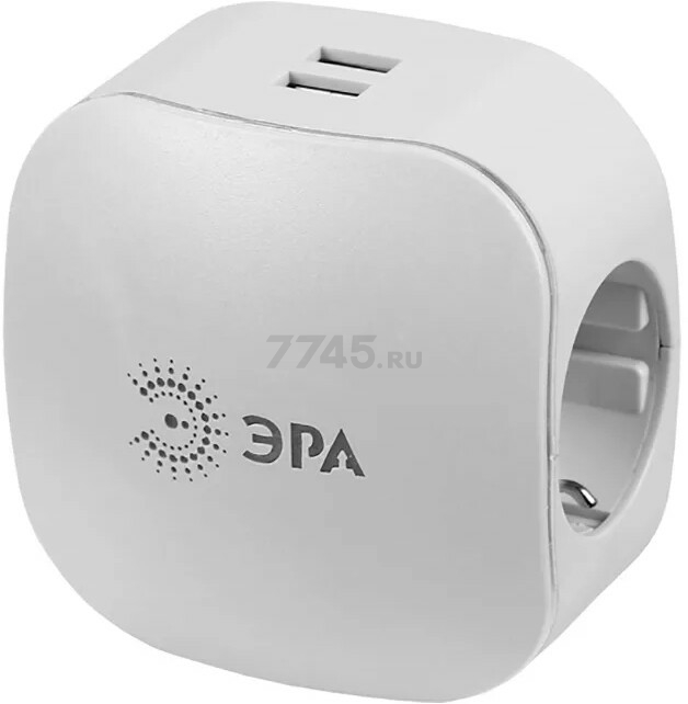 Разветвитель тройник для розетки ЭРА SP-3e-USB-2A с заземлением белый (Б0015243)