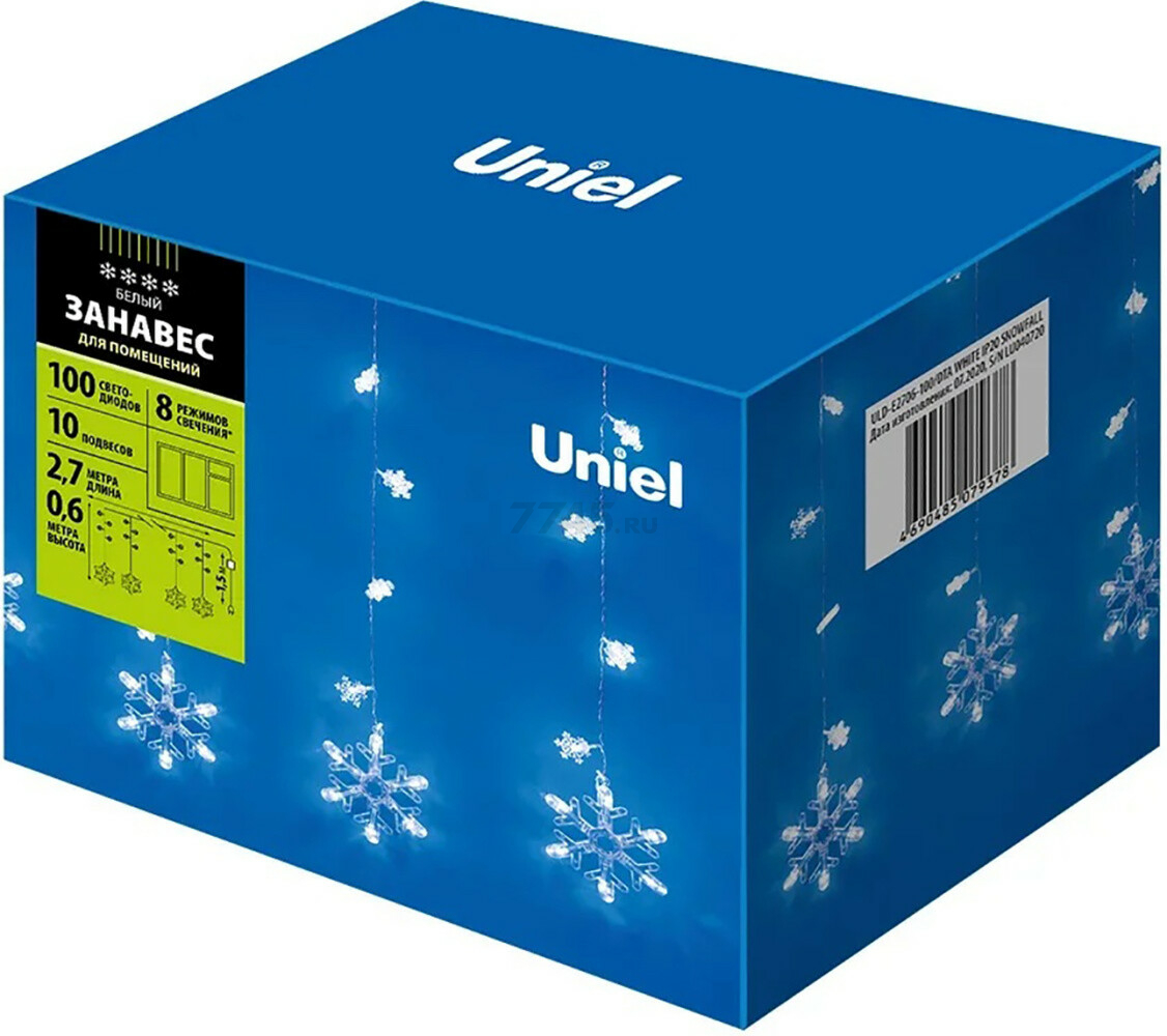 Гирлянда новогодняя светодиодная UNIEL ULD-E2706-100/DTA WHITE IP20 SNOWFALL Занавес Снегопад 2,7х0,6 м 100 диодов белый (11129) - Фото 5