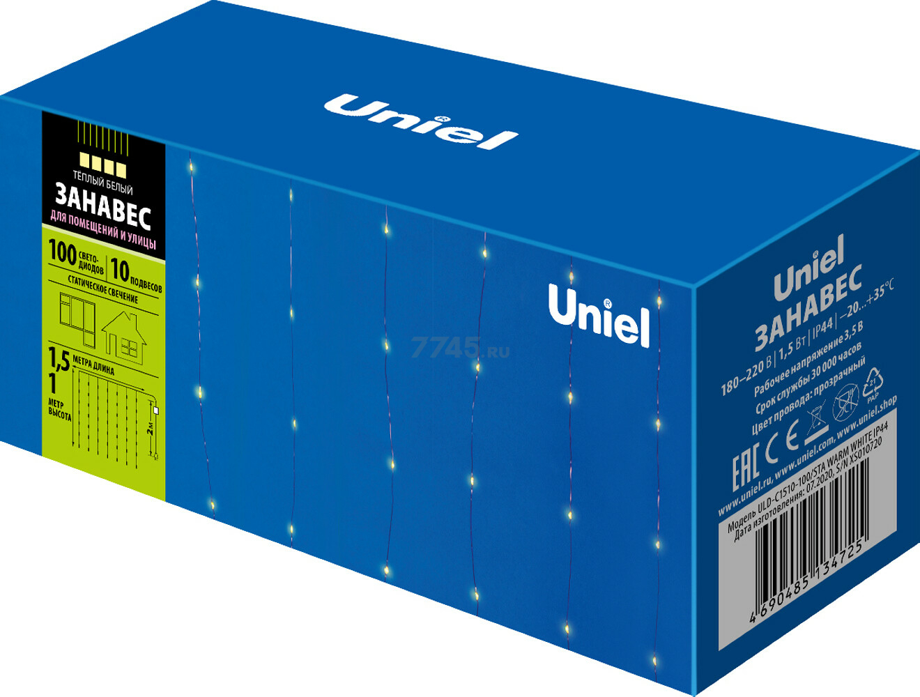 Гирлянда новогодняя светодиодная UNIEL ULD-C1510-100/STA WARM WHITE IP44 Занавес 1,5х1 м 100 диодов (UL-00007249) - Фото 4