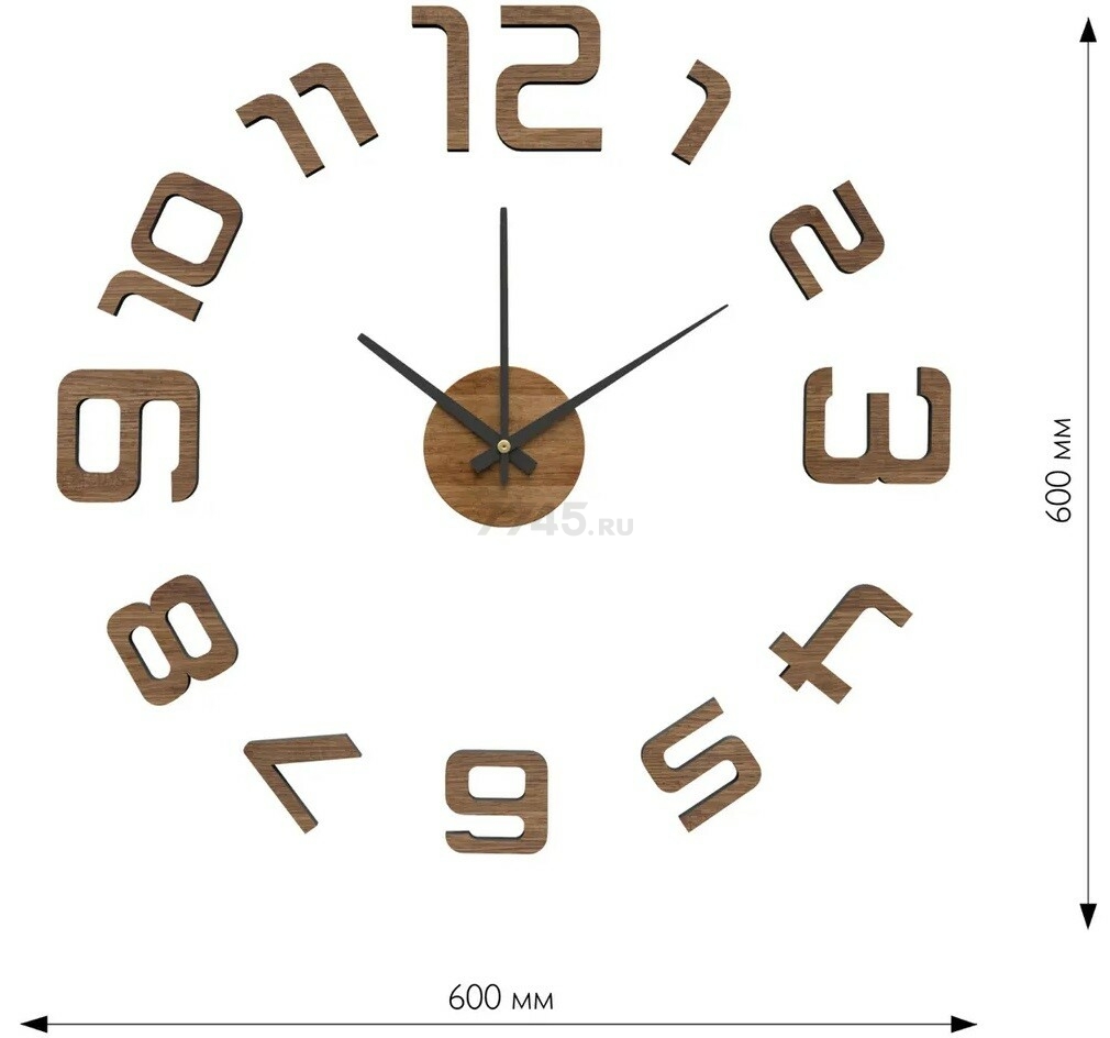 Часы-наклейка настенные кварцевые 60 см KLEBER тёмное дерево (KLE-CL205) - Фото 2