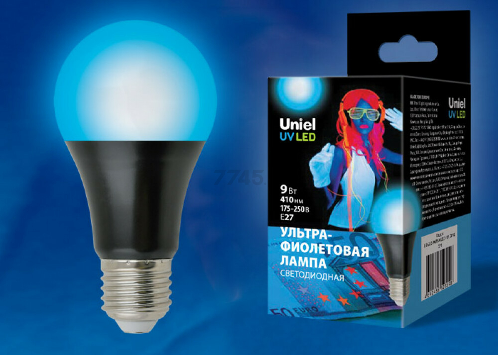 Лампа светодиодная ультрафиолетовая E27 UNIEL A60 9 Вт 410 нм (UL-00005855) - Фото 2