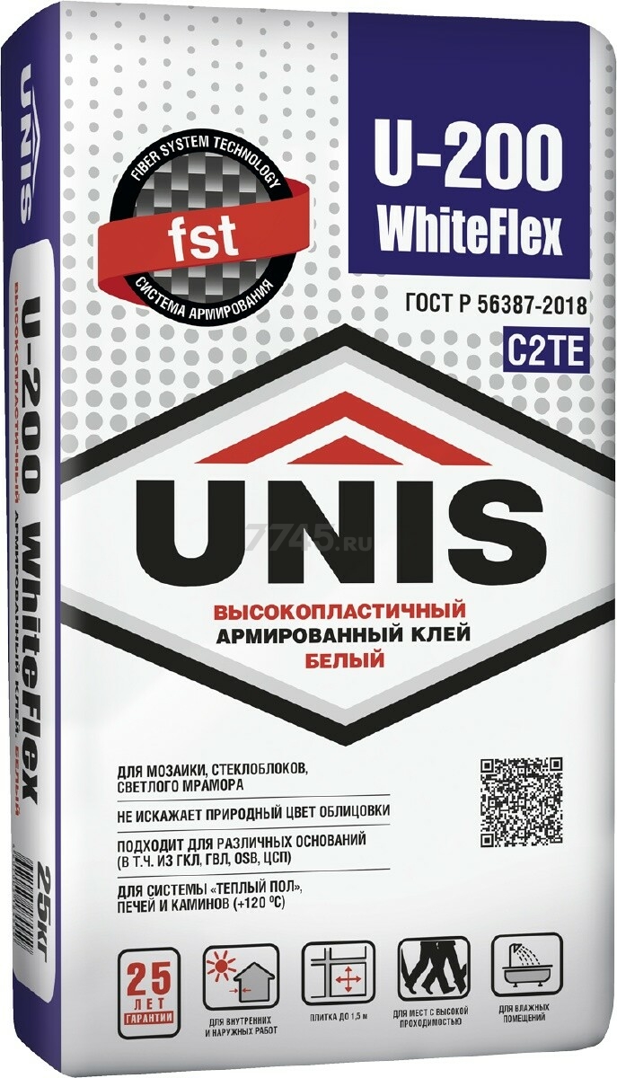 Клей для плитки UNIS WhiteFlex U-200 25 кг