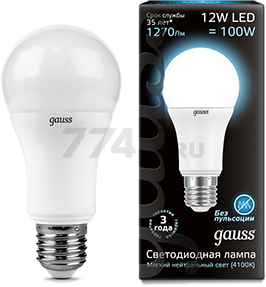 Лампа светодиодная E27 GAUSS Black A60 12 Вт 4100K (102502212)