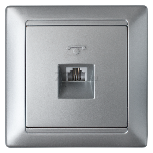 Розетка телефонная BYLECTRICA Стиль серебро (ТР4-034сер)