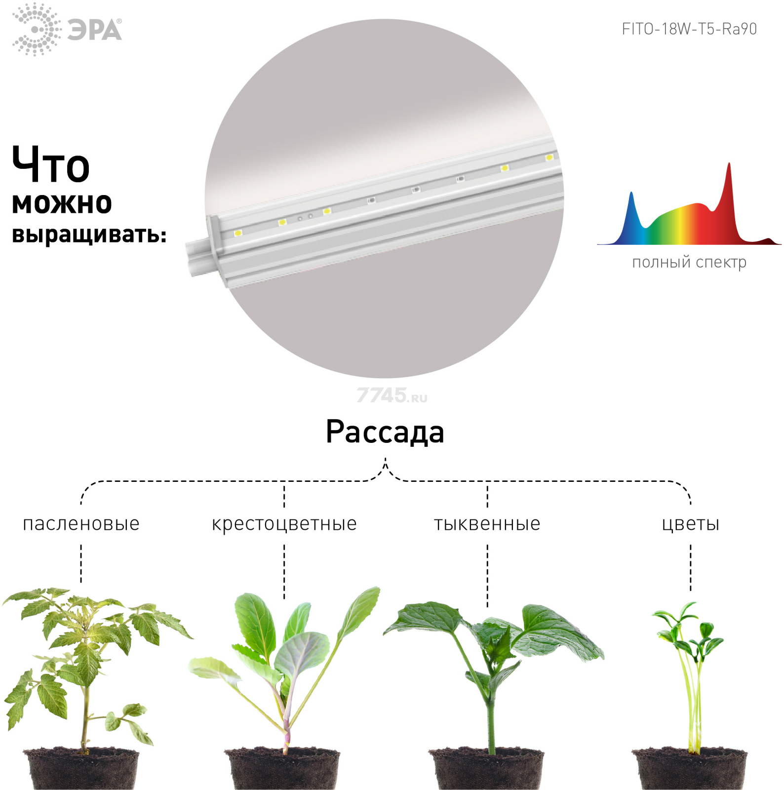 Светильник для растений полного спектра ЭРА FITO-18W-T5-Ra90 Т5 18 Вт - Фото 8