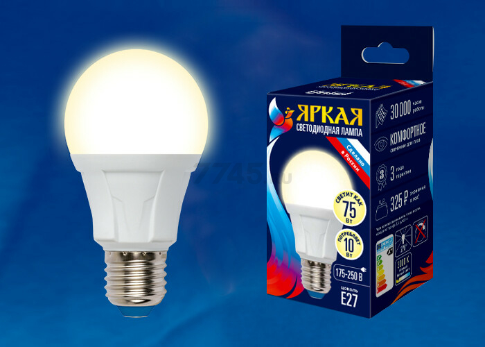 Лампа светодиодная E27 UNIEL A60 10 Вт 3000К (UL-00001524) - Фото 2