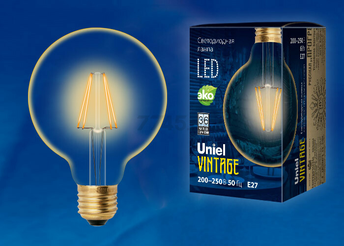 Лампа светодиодная филаментная E27 UNIEL Vintage G95 6 Вт (UL-00002359) - Фото 2