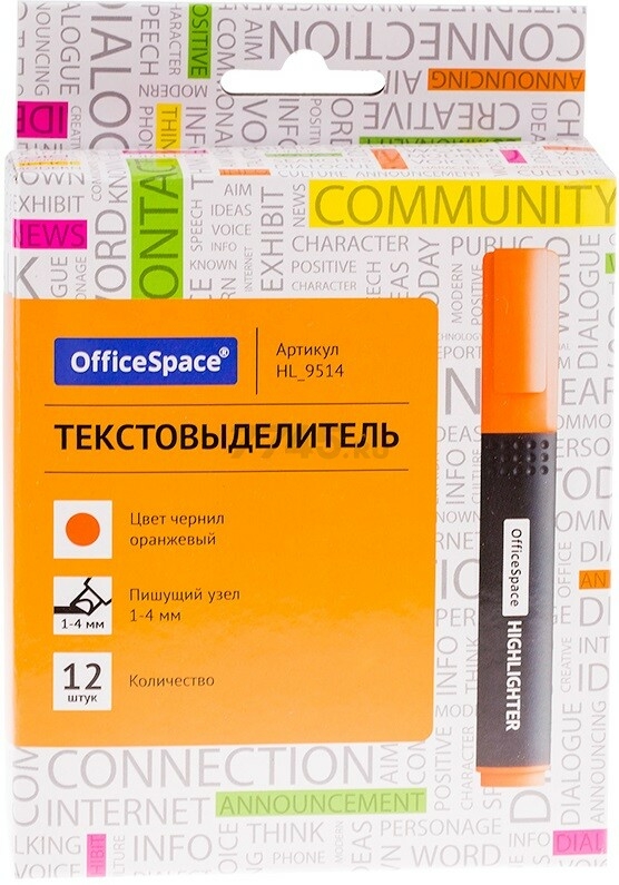 Текстовыделитель OFFICESPACE 1-4 мм оранжевый скошенный (GPA100/BU_53015) - Фото 3