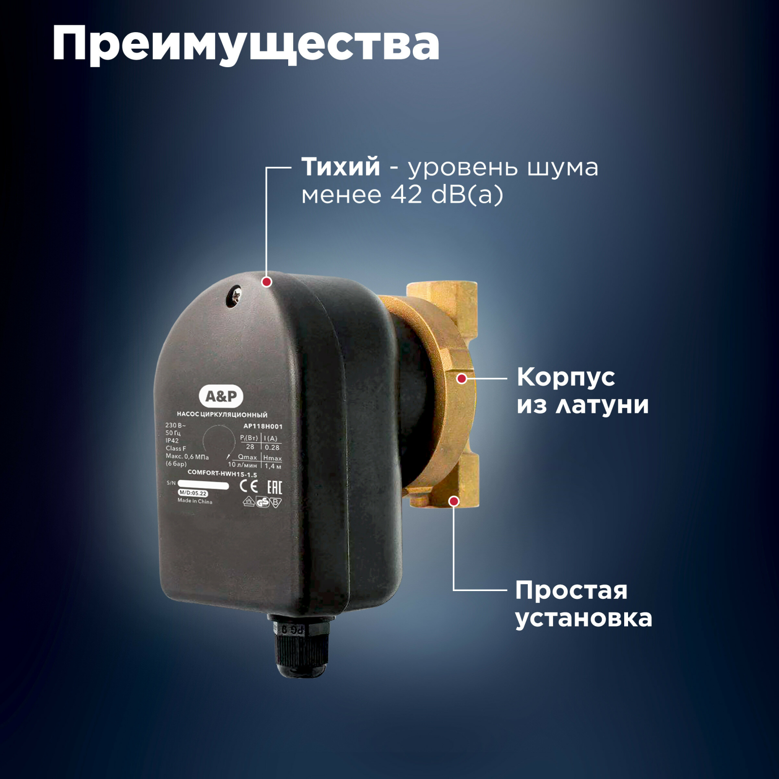 Насос циркуляционный A&P COMFORT-HWH15-1.5  (AP118H001) - Фото 2