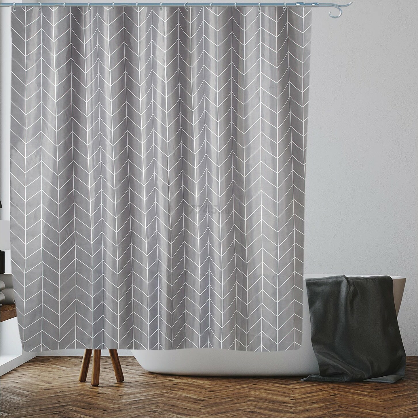 Штора для ванной комнаты 180х180 с кольцами PERFECTO LINEA Harmony геометрия серая (36-118014)